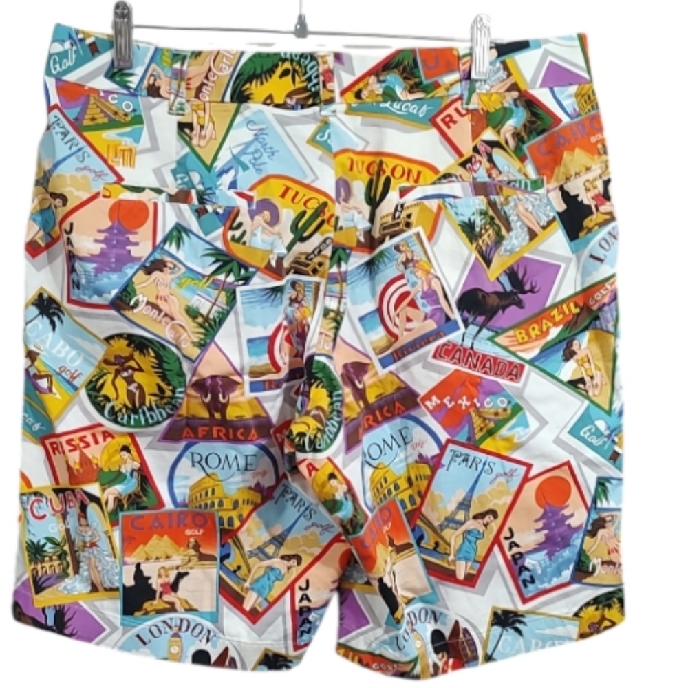 Loudmouth Travel Print Golf Shorts - Picture 2 of 4